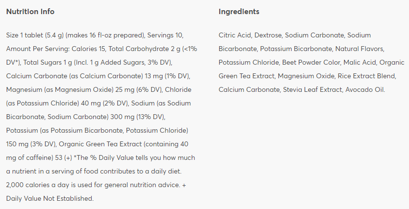 Nutritional information: Cherry Limeade + Caffeine